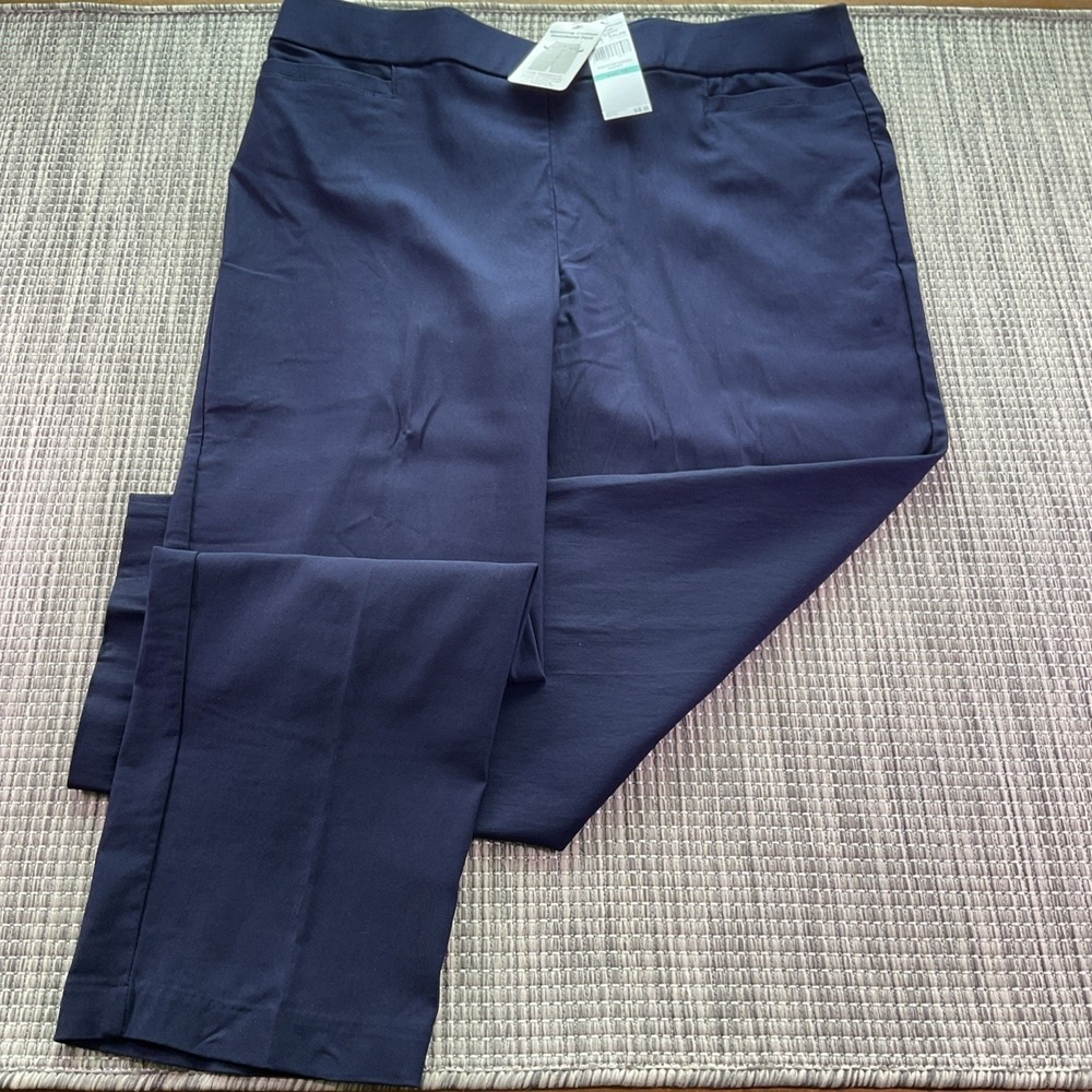 Alfred Dunner Allure Navy Slimming Contour Waistband Pants 16 Proportioned Short